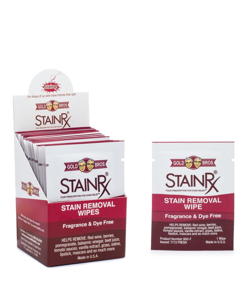 Stain Rx 18 Pack Stain Remover Wipe - Travel Wipes for Clothes, Carpet, Upholstery, & Laundry, Instant Removal of Stubborn Red Wine, Blood, Coffee - Everyday Stains, Pocket Stain Treater Towelettes
